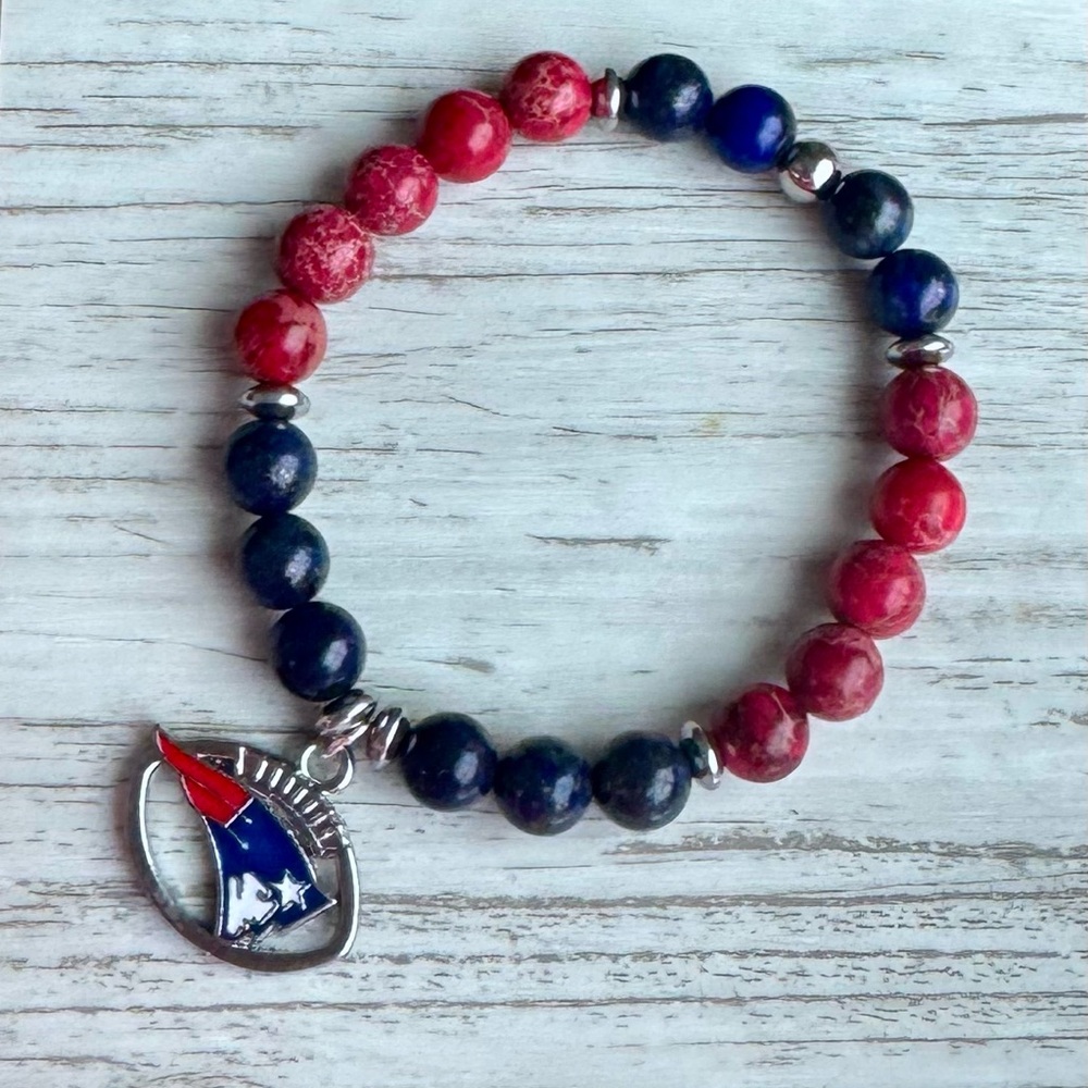 New England Patriots Themed Red and Blue Beaded Bracelet Patriots gear